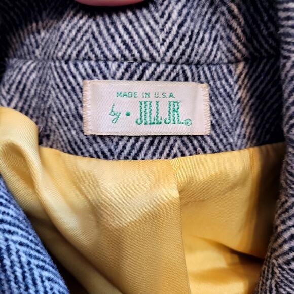 Vtg Black & White Tweed Trench Coat Wool Blend Sz M/L Jill Jr. - Picture 8 of 9